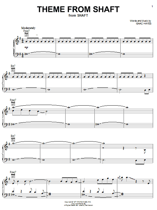 Isaac Hayes Theme From Shaft sheet music notes and chords arranged for Easy Piano