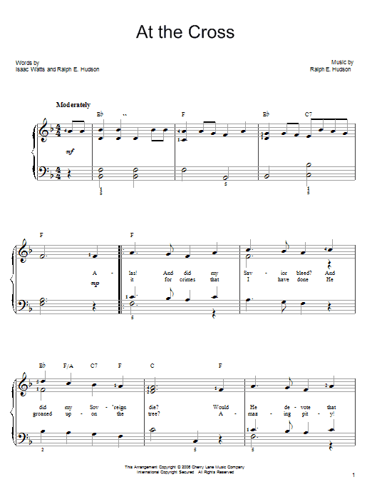 Isaac Watts At The Cross sheet music notes and chords arranged for Guitar Chords/Lyrics