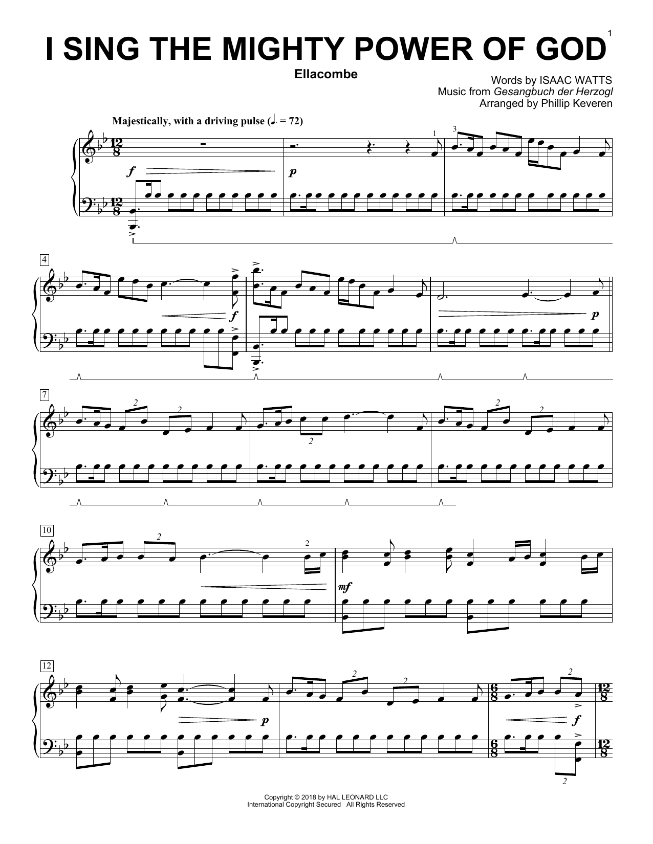 Isaac Watts I Sing The Mighty Power Of God (arr. Phillip Keveren) sheet music notes and chords arranged for Piano Solo
