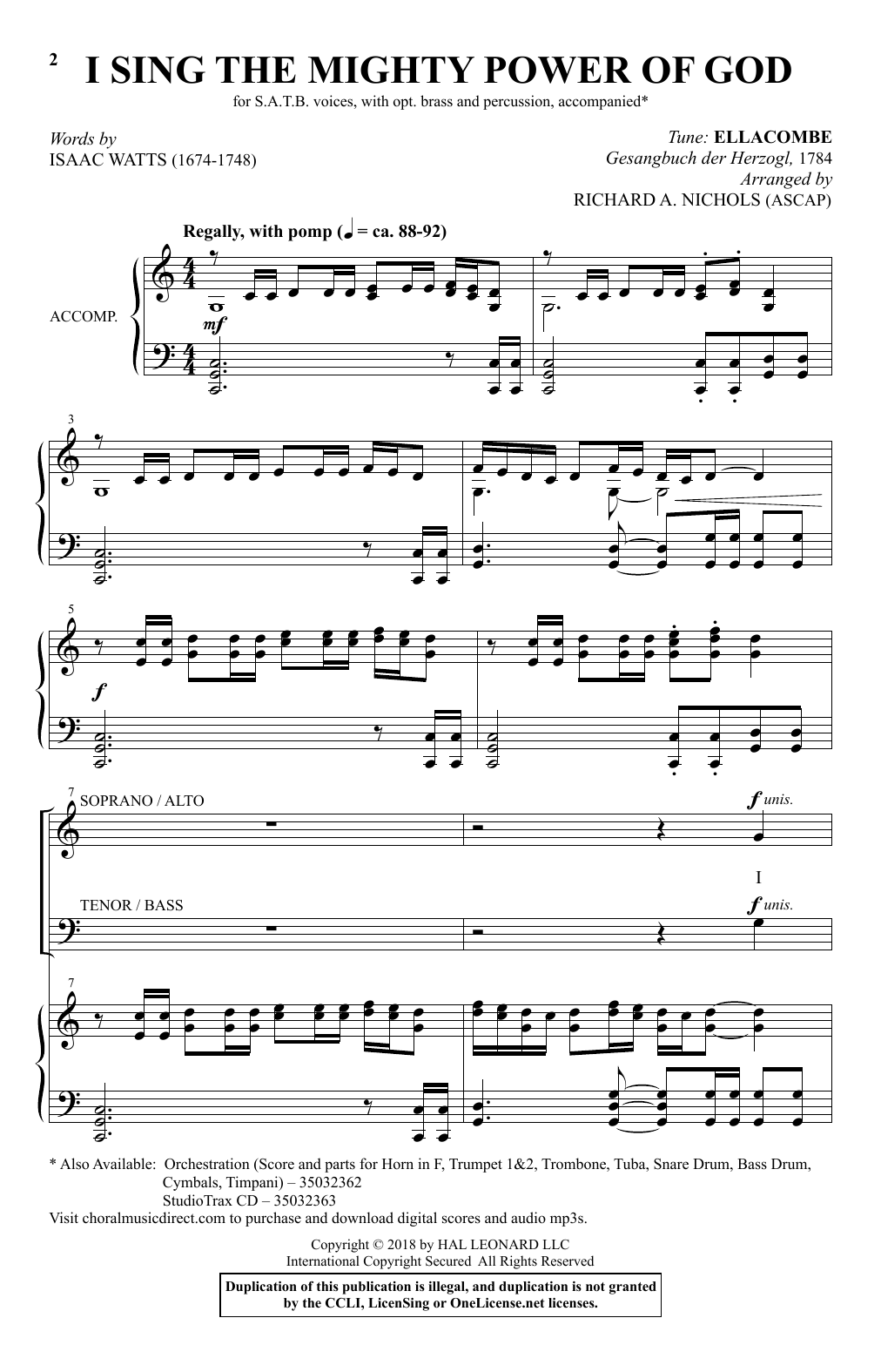 Isaac Watts I Sing The Mighty Power Of God (arr. Richard Nichols) sheet music notes and chords arranged for SATB Choir