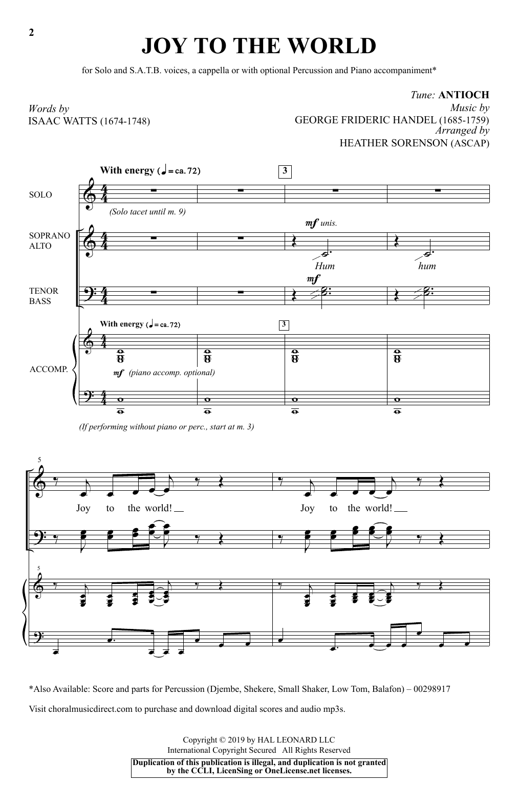 Isaac Watts Joy To The World (arr. Heather Sorenson) sheet music notes and chords arranged for SATB Choir