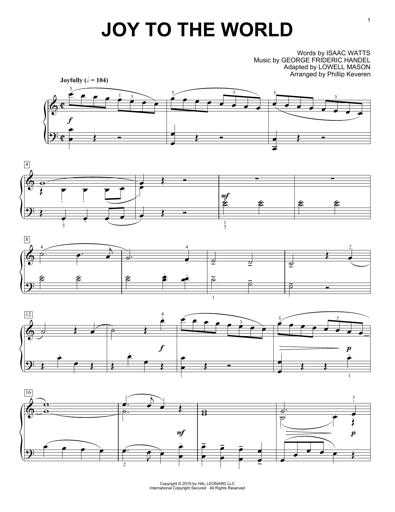 Isaac Watts Joy To The World [Classical version] (arr. Phillip Keveren) sheet music notes and chords arranged for Piano Solo