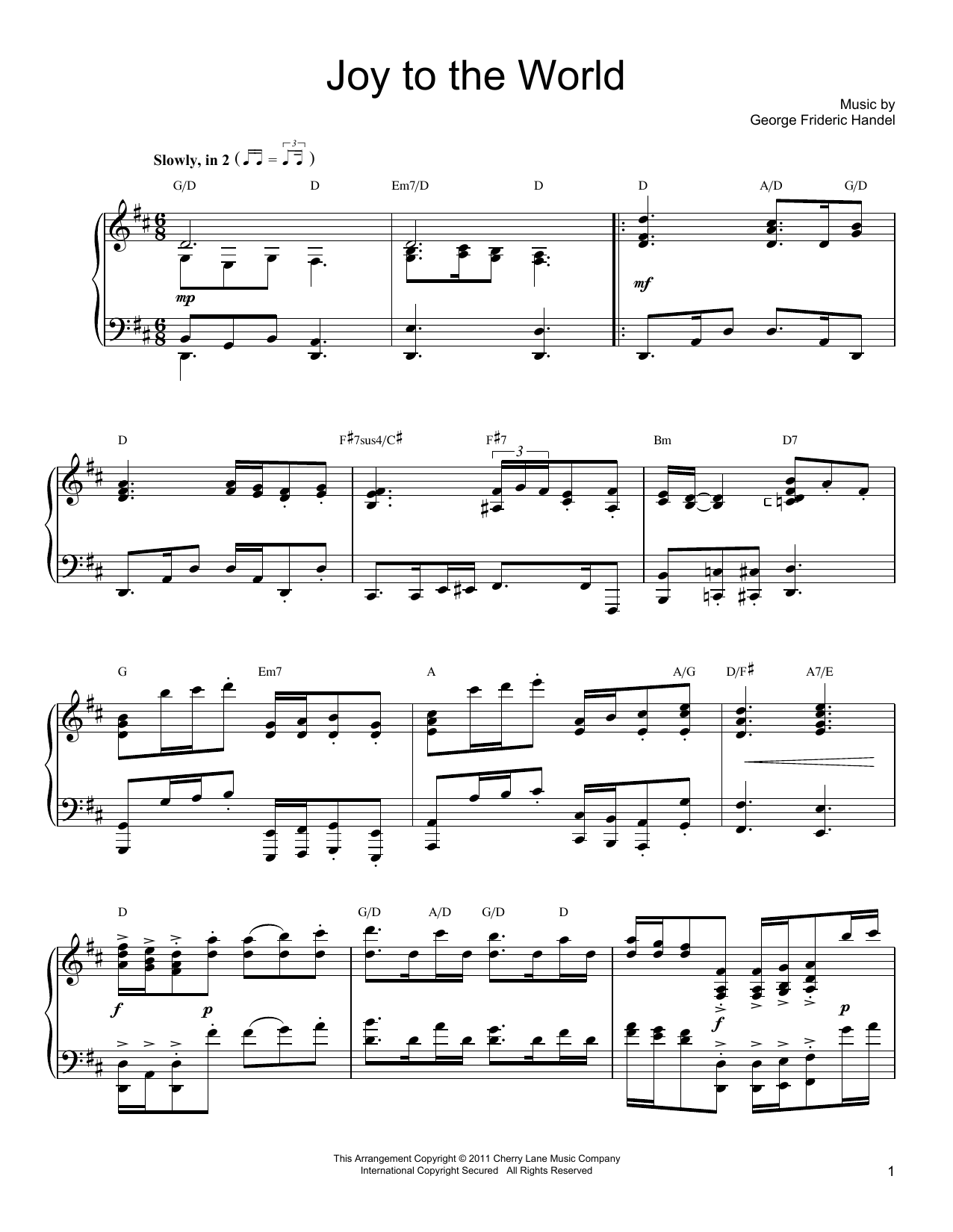 Isaac Watts Joy To The World sheet music notes and chords arranged for Piano Solo