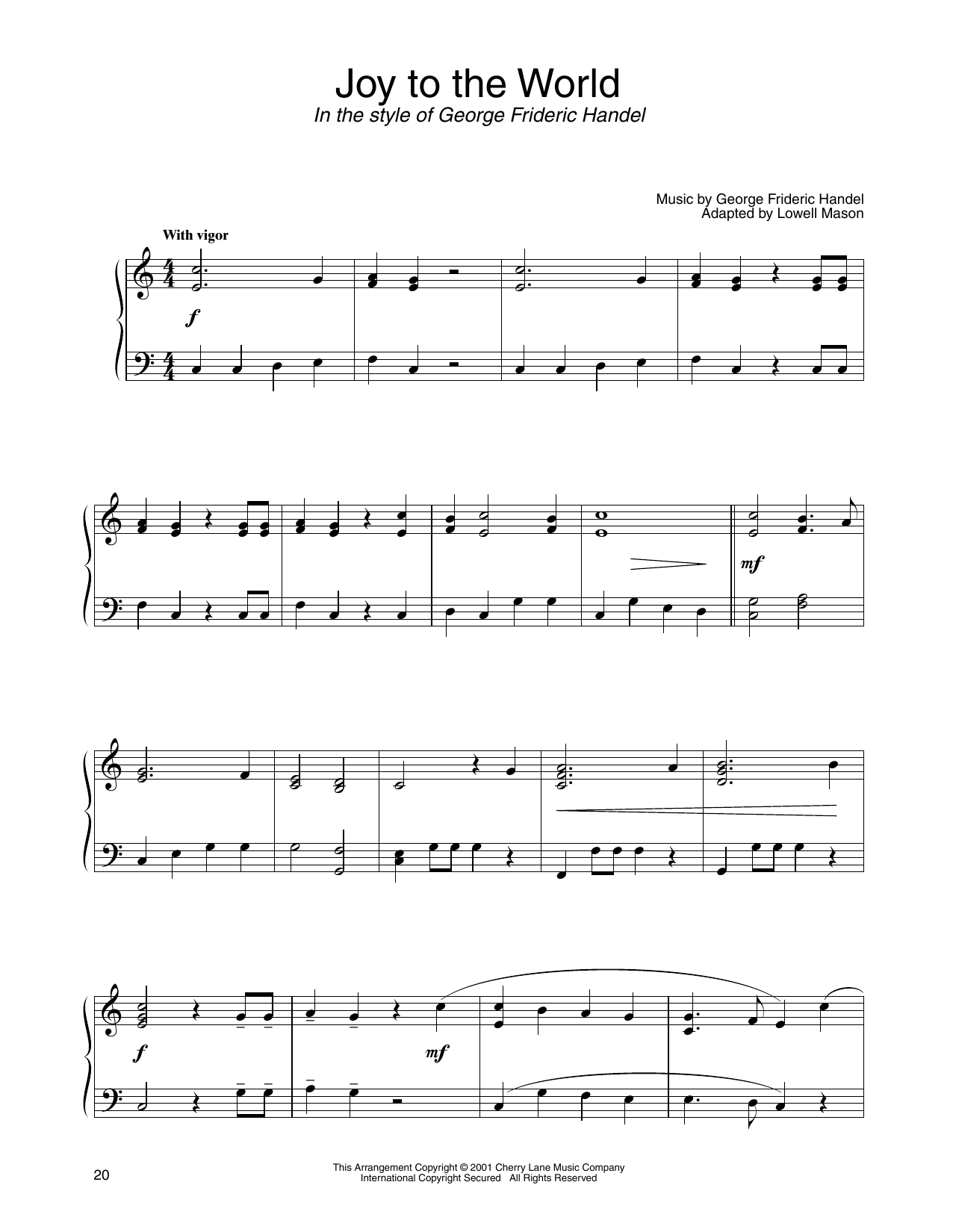 Isaac Watts Joy To The World (in the style of George Frideric Handel) (arr. Carol Klose) sheet music notes and chords arranged for Piano Solo