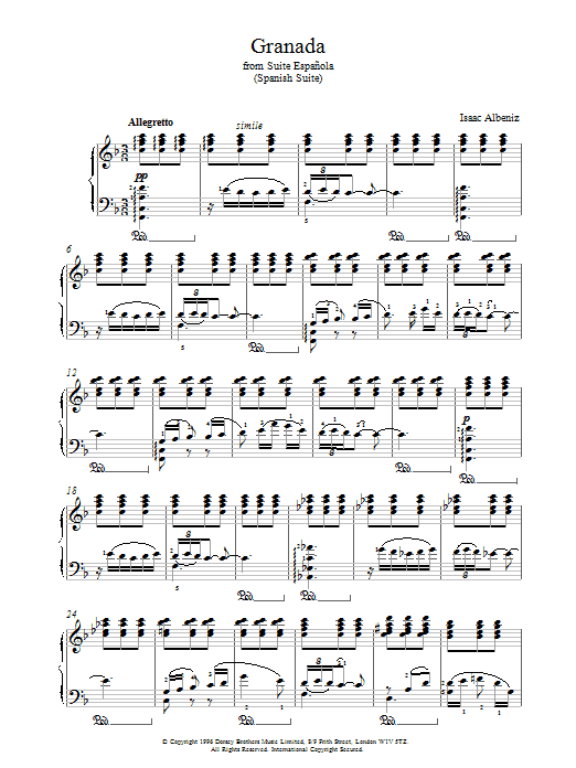 Isaac Albeniz Granada From Suite Espanola sheet music notes and chords. Download Printable PDF.