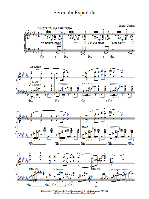 Isaac Albeniz Serenata Espanola sheet music notes and chords. Download Printable PDF.