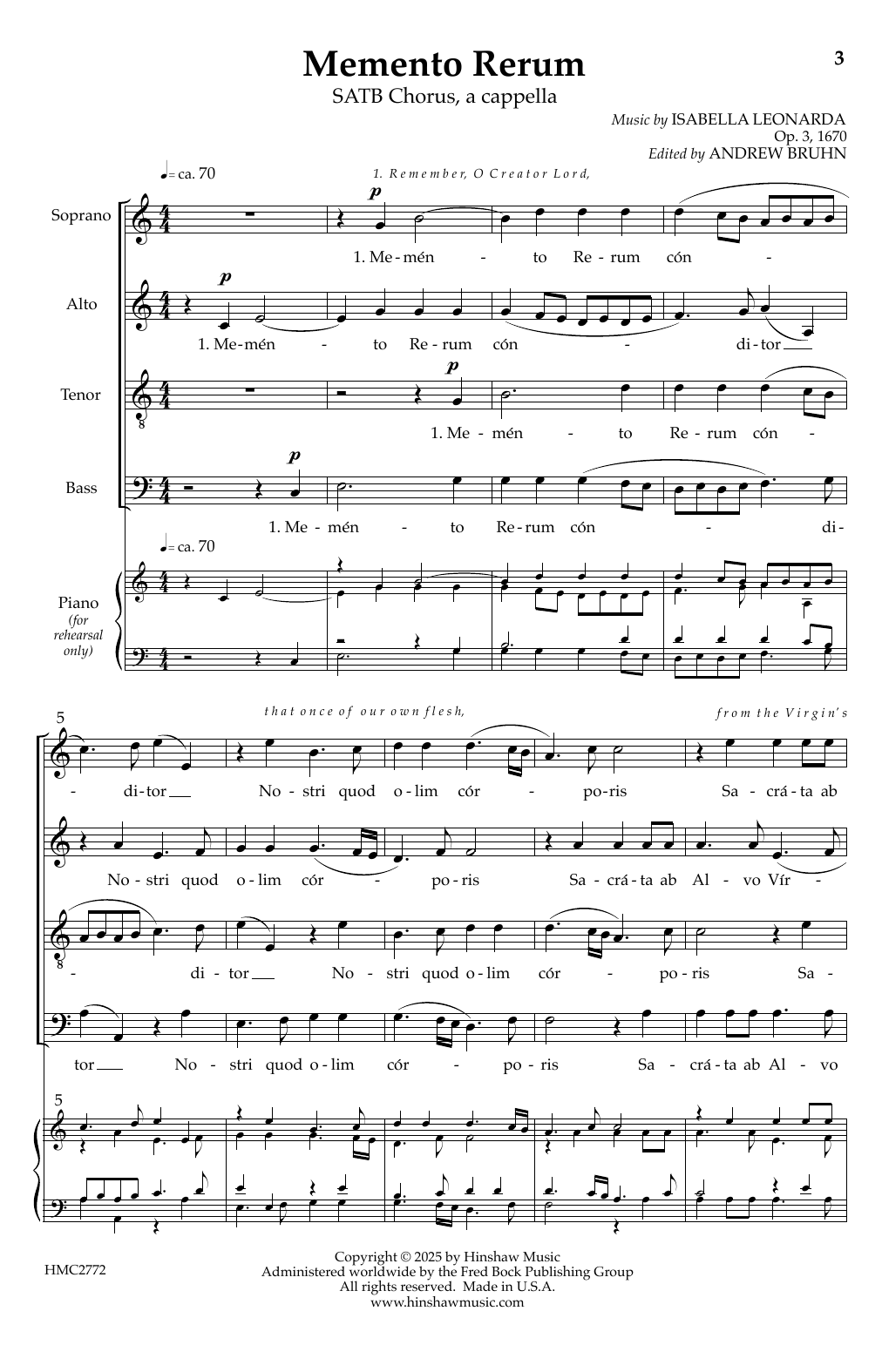 Isabella Leonarda Momento Rerum sheet music notes and chords arranged for SATB Choir