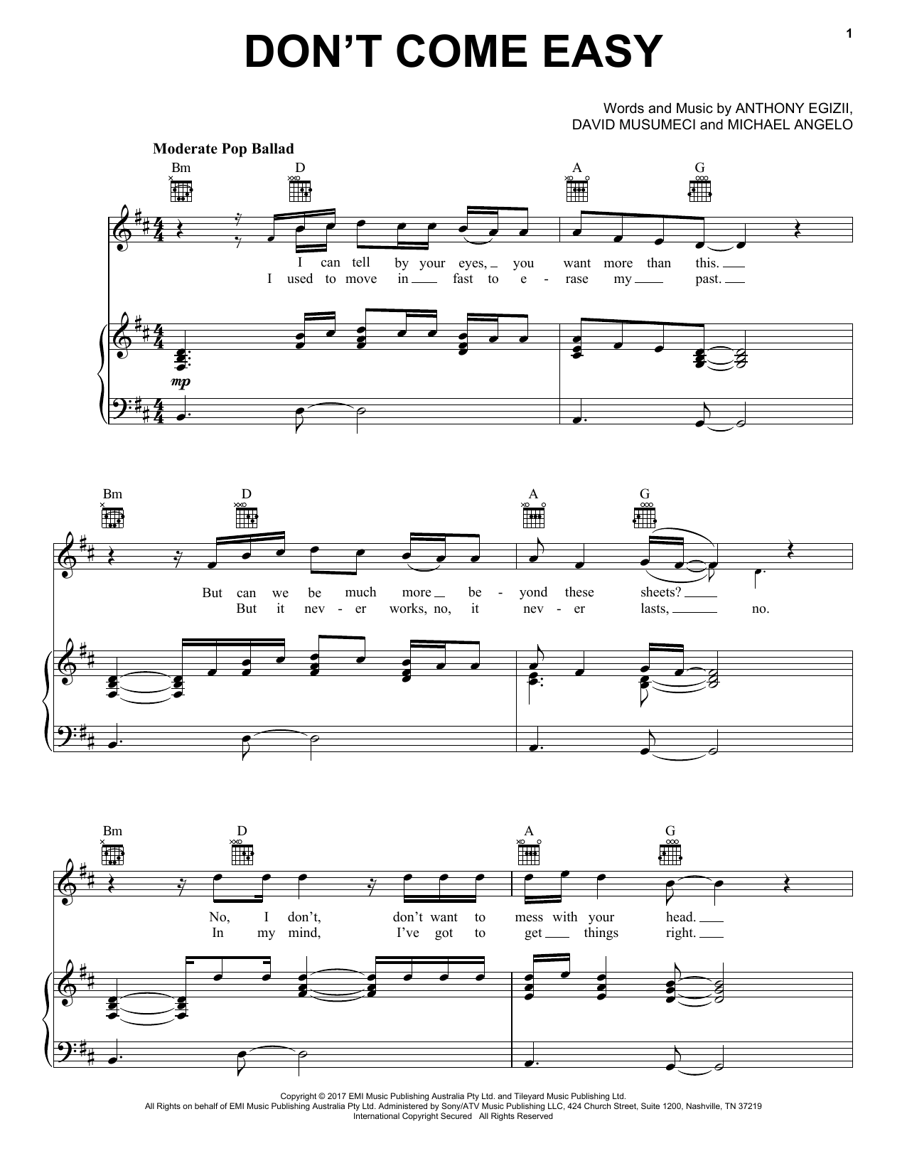 Isaiah Don't Come Easy sheet music notes and chords arranged for Piano, Vocal & Guitar Chords (Right-Hand Melody)