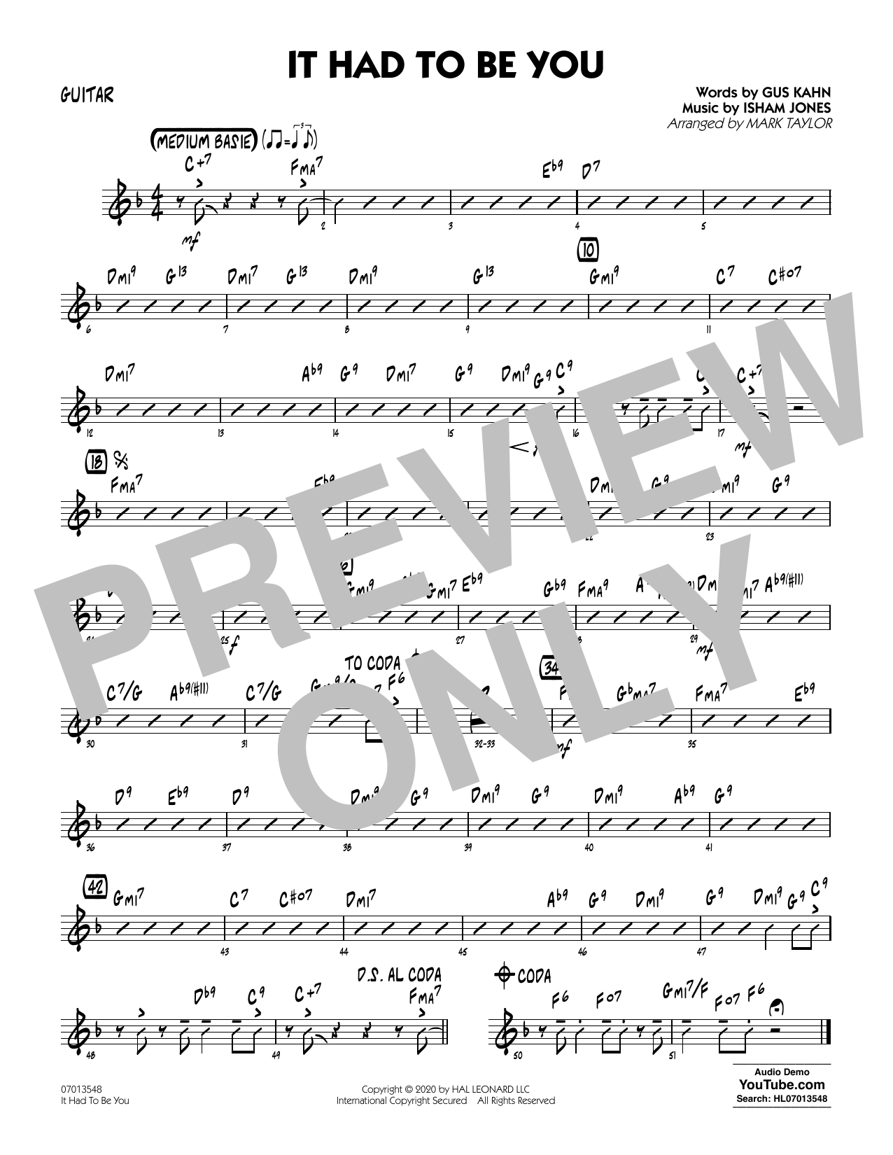 Isham Jones and Gus Kahn It Had to Be You (arr. Mark Taylor) - Guitar sheet music notes and chords arranged for Jazz Ensemble