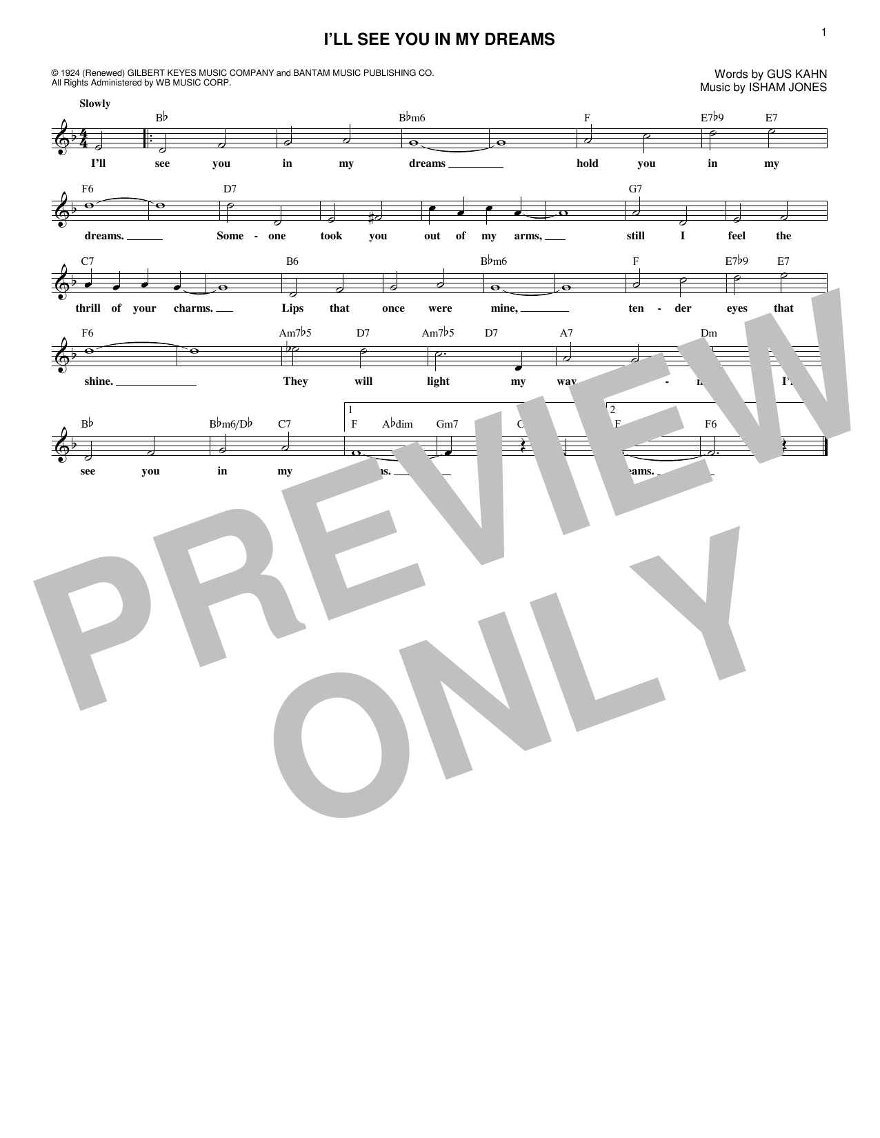Isham Jones I'll See You In My Dreams sheet music notes and chords arranged for Solo Guitar
