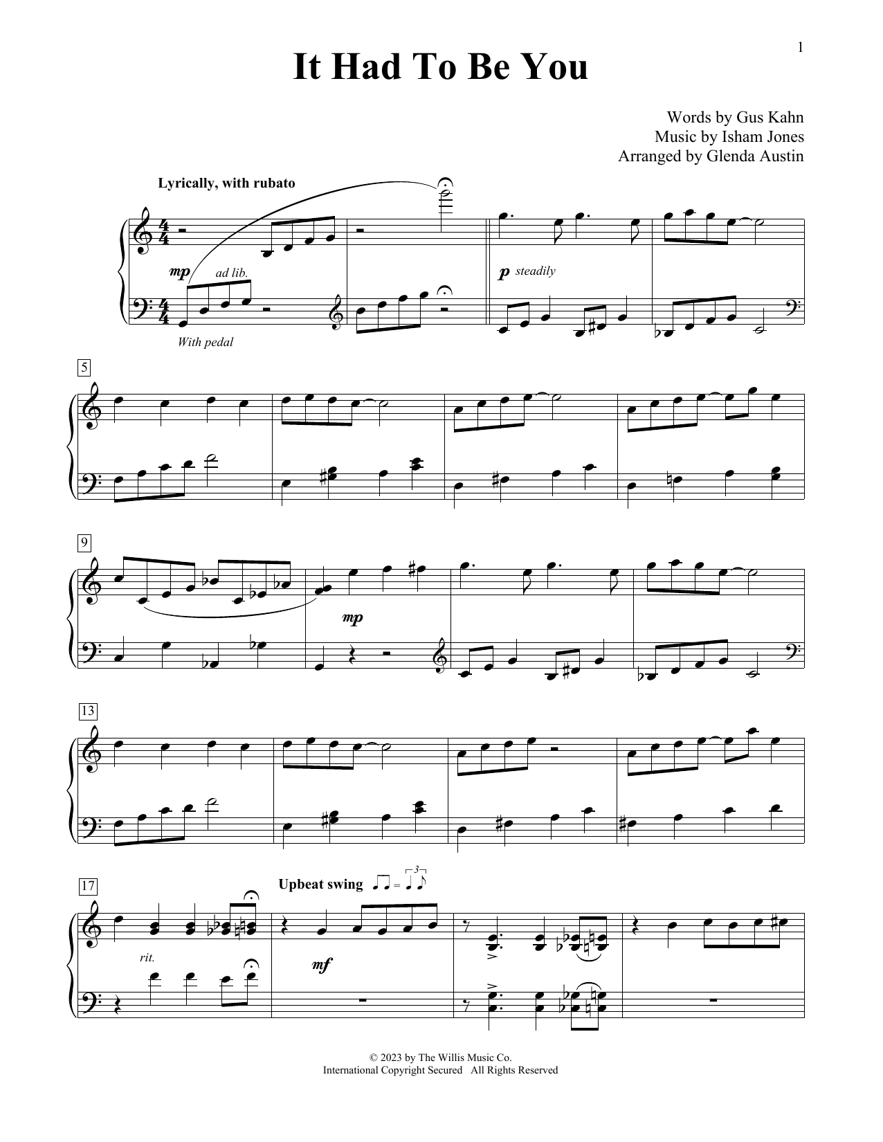 Isham Jones It Had To Be You (arr. Glenda Austin) sheet music notes and chords arranged for Educational Piano