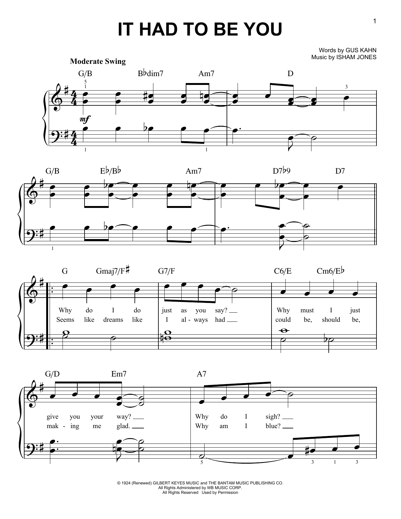 Isham Jones It Had To Be You sheet music notes and chords arranged for Banjo Tab