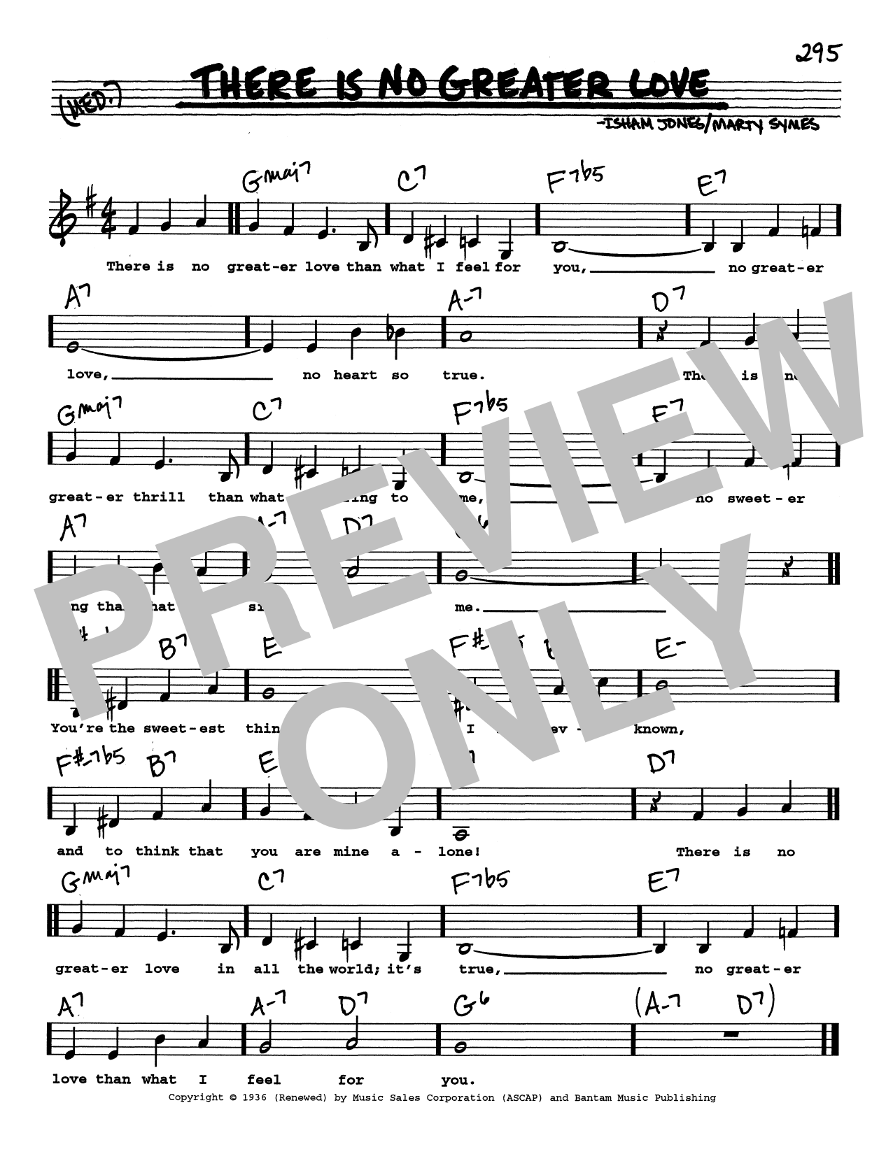 Isham Jones (There Is) No Greater Love (Low Voice) sheet music notes and chords arranged for Real Book – Melody, Lyrics & Chords