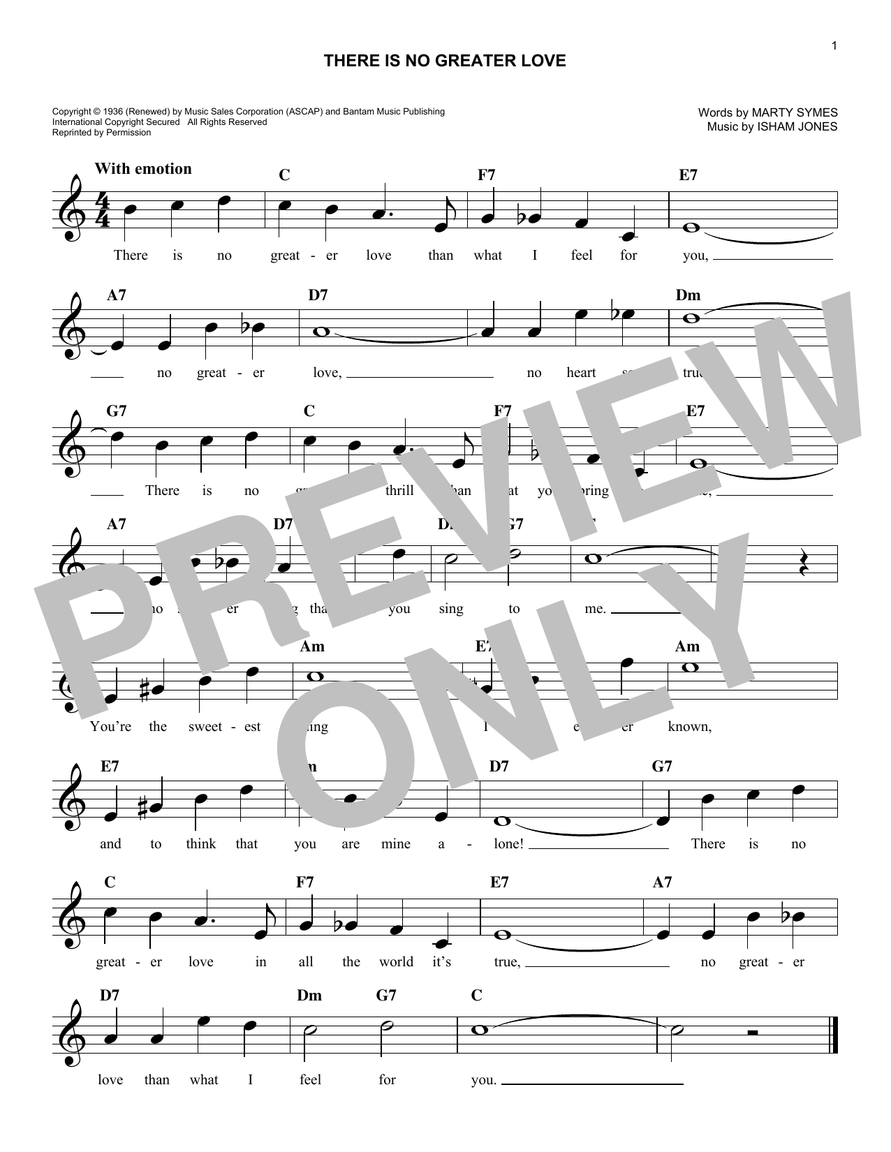 Isham Jones (There Is) No Greater Love sheet music notes and chords. Download Printable PDF.