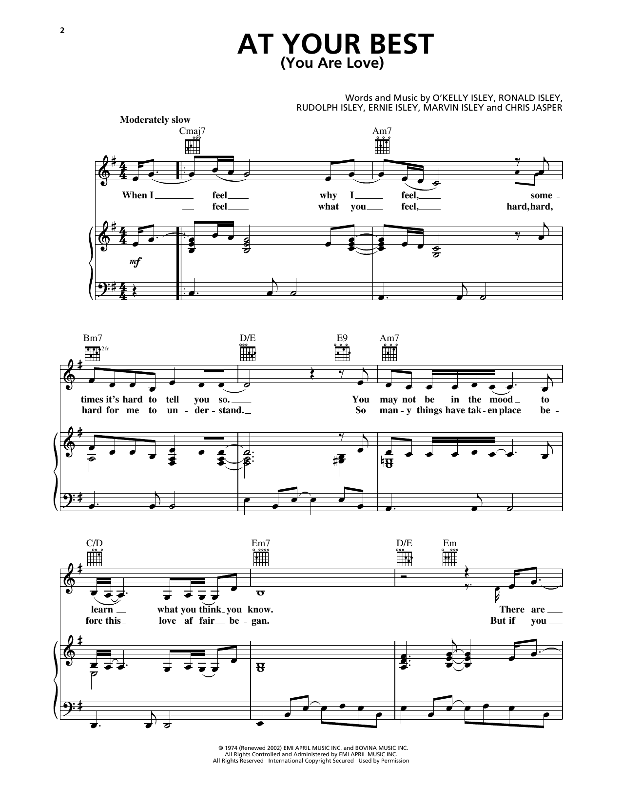Isley Brothers At Your Best (You Are Love) sheet music notes and chords arranged for Piano, Vocal & Guitar Chords (Right-Hand Melody)