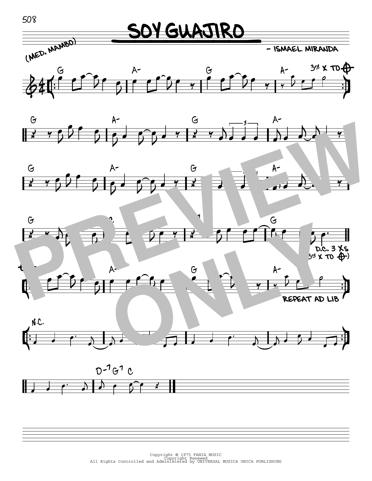 Ismael Miranda Soy Guajiro sheet music notes and chords arranged for Real Book – Melody & Chords