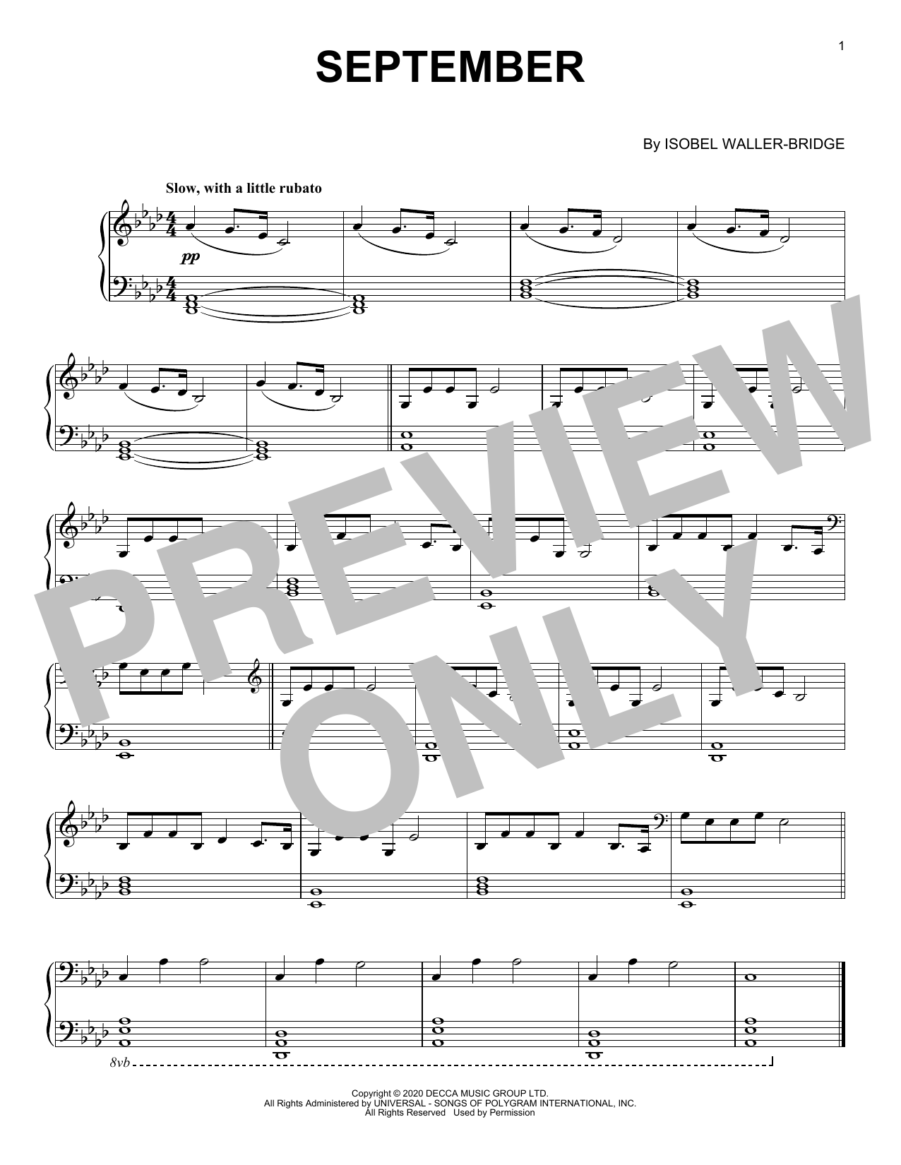 Isobel Waller-Bridge September sheet music notes and chords arranged for Piano Solo