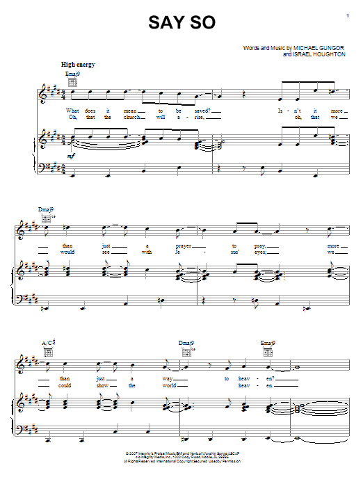 Israel & New Breed Say So sheet music notes and chords arranged for Piano, Vocal & Guitar Chords (Right-Hand Melody)