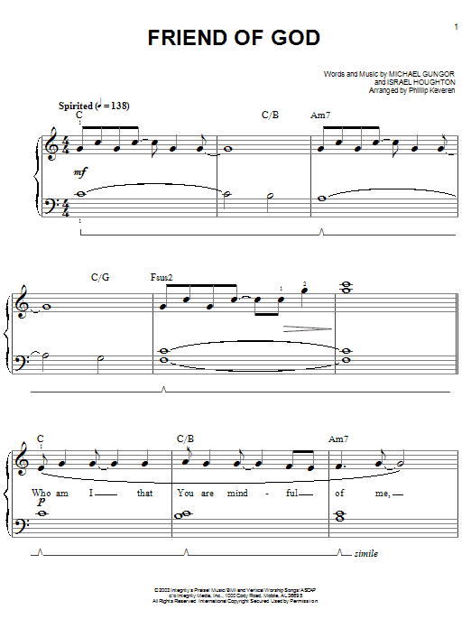 Israel Houghton Friend Of God (arr. Phillip Keveren) sheet music notes and chords arranged for Easy Piano