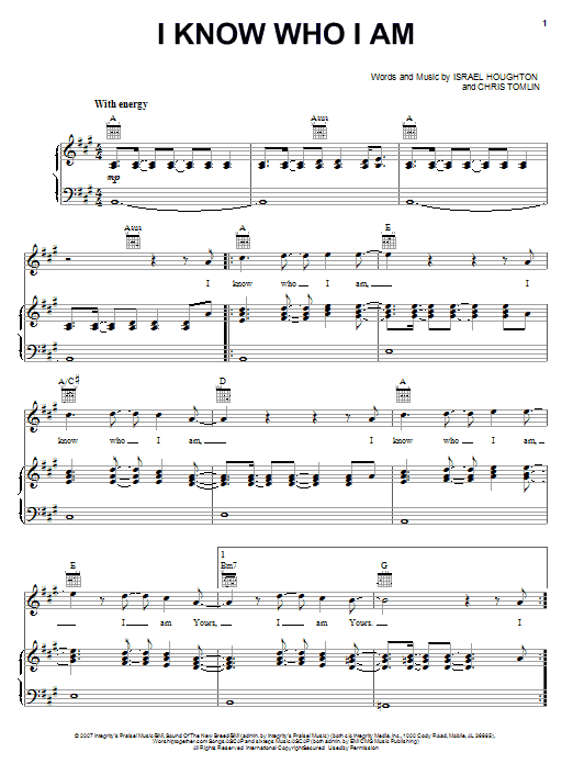Israel Houghton I Know Who I Am sheet music notes and chords arranged for Piano, Vocal & Guitar Chords (Right-Hand Melody)