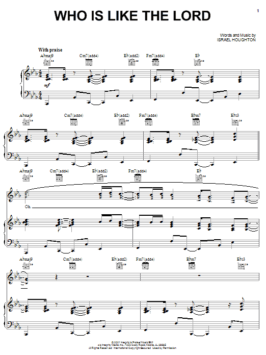 Israel Houghton Who Is Like The Lord sheet music notes and chords arranged for Piano, Vocal & Guitar Chords (Right-Hand Melody)