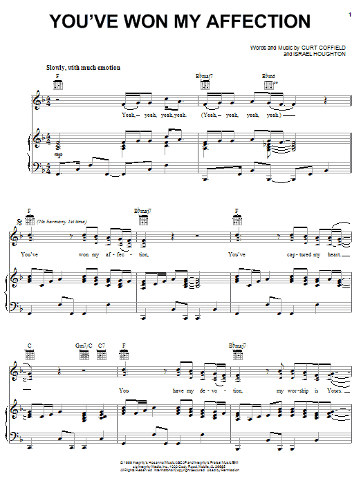 Israel Houghton You've Won My Affection sheet music notes and chords arranged for Piano, Vocal & Guitar Chords (Right-Hand Melody)