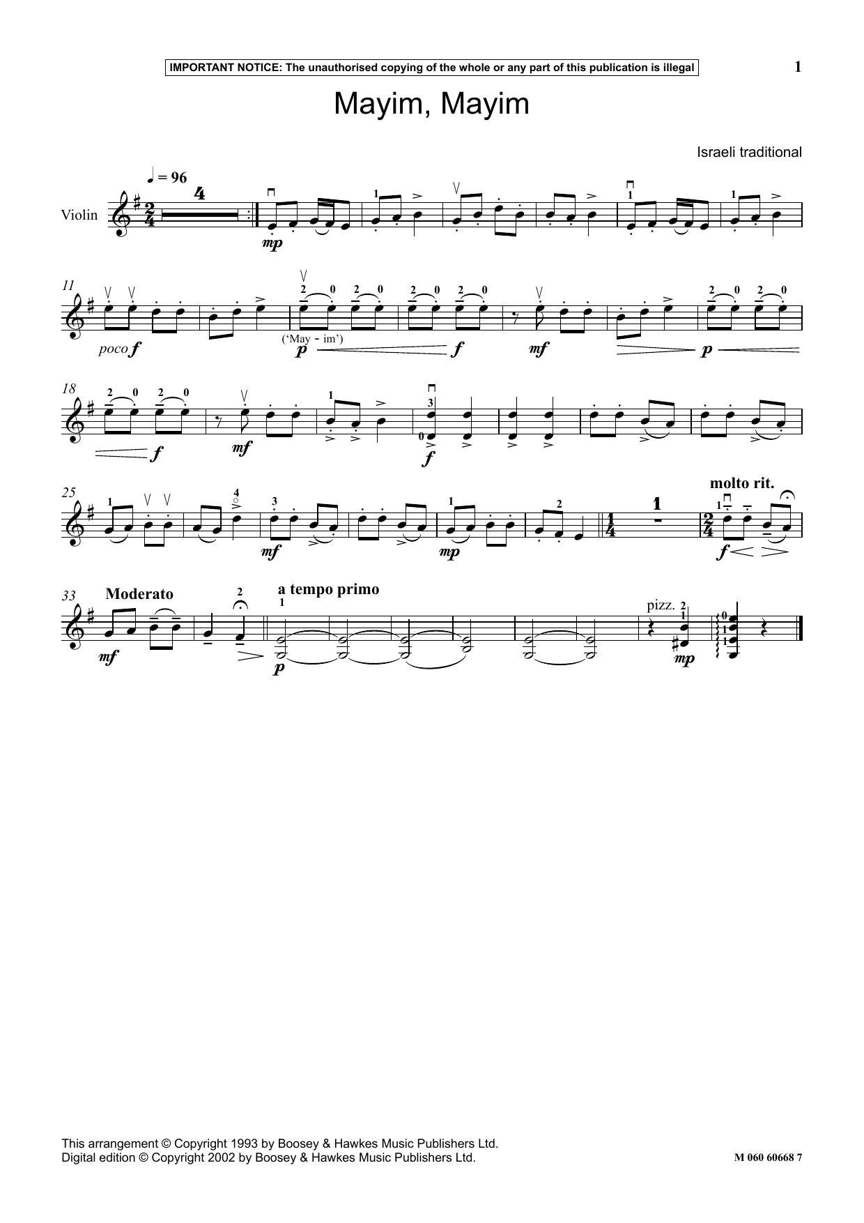 Israeli Traditional Mayim, Mayim sheet music notes and chords arranged for Instrumental Solo