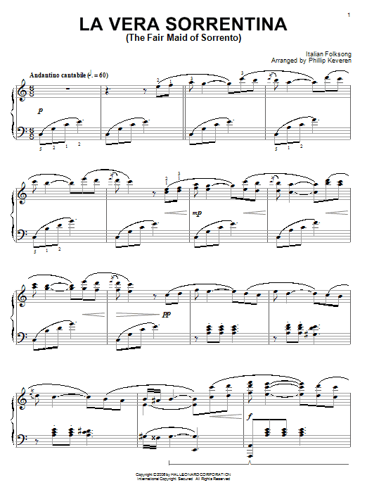 Italian Folksong La Vera Sorrentina (The Fair Maid Of Sorrento) sheet music notes and chords arranged for Piano, Vocal & Guitar Chords (Right-Hand Melody)