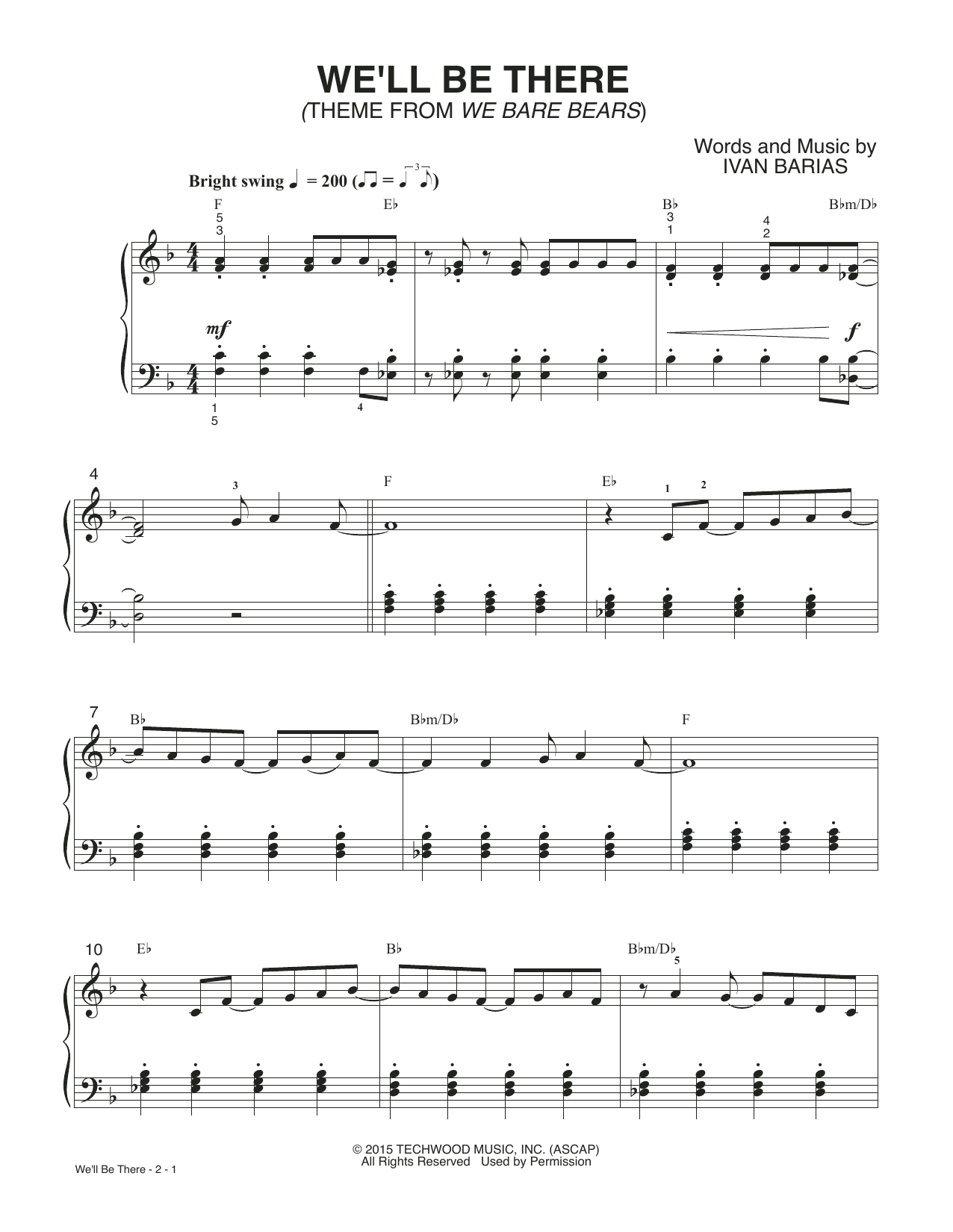 Ivan Barias We'll Be There (from We Bare Bears) sheet music notes and chords arranged for Easy Piano