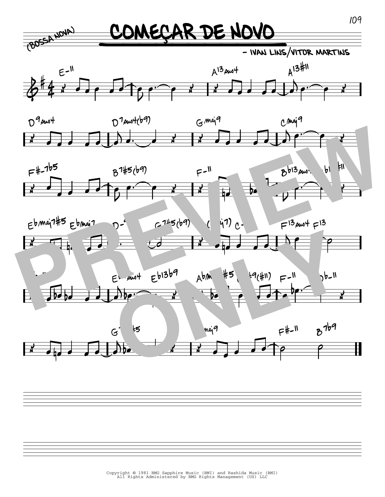 Ivan Lins Comecar De Novo sheet music notes and chords arranged for Real Book – Melody & Chords
