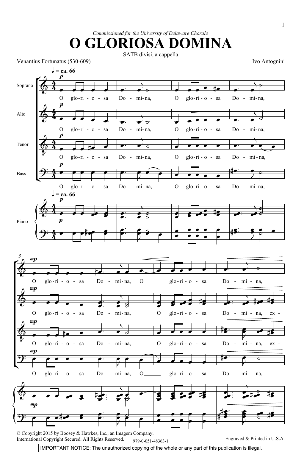 Ivo Antognini O Gloriosa Domina sheet music notes and chords arranged for SATB Choir