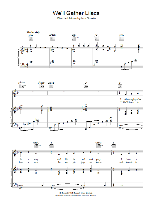 Ivor Novello We'll Gather Lilacs sheet music notes and chords arranged for Piano, Vocal & Guitar Chords (Right-Hand Melody)