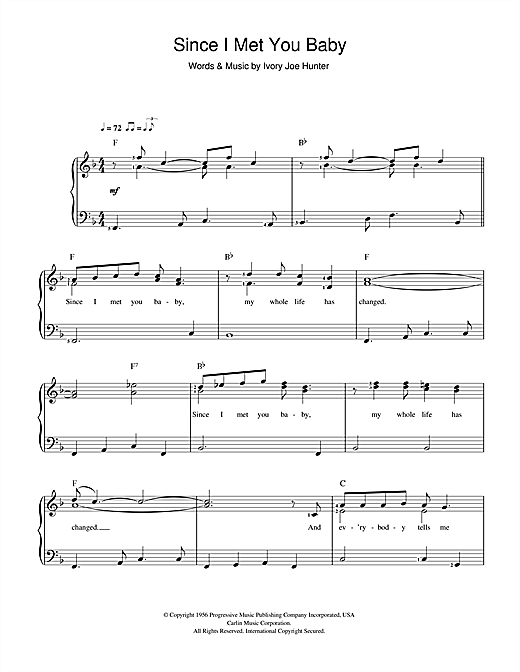 Ivory Joe Hunter Since I Met You Baby sheet music notes and chords. Download Printable PDF.