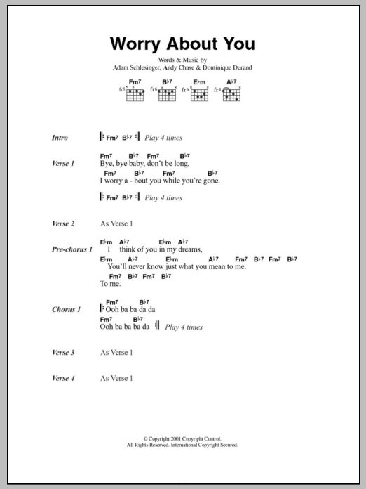 Ivy Worry About You sheet music notes and chords arranged for Guitar Chords/Lyrics