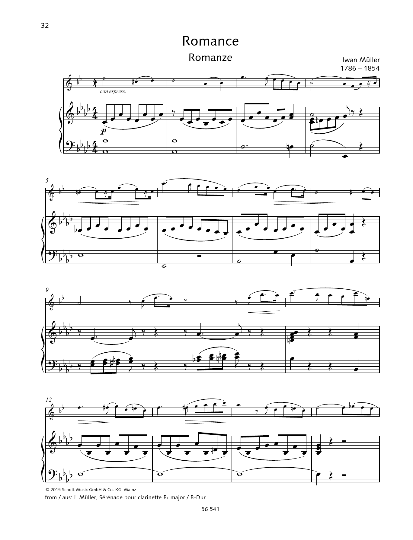 Iwan Müller Romance sheet music notes and chords arranged for Woodwind Solo