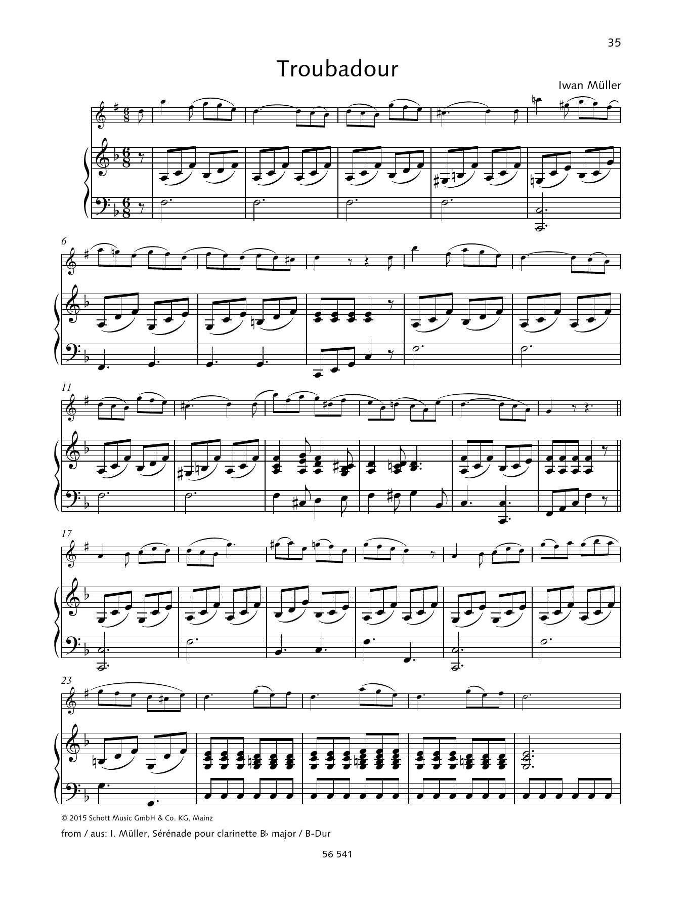 Iwan Müller Troubadour sheet music notes and chords arranged for Woodwind Solo