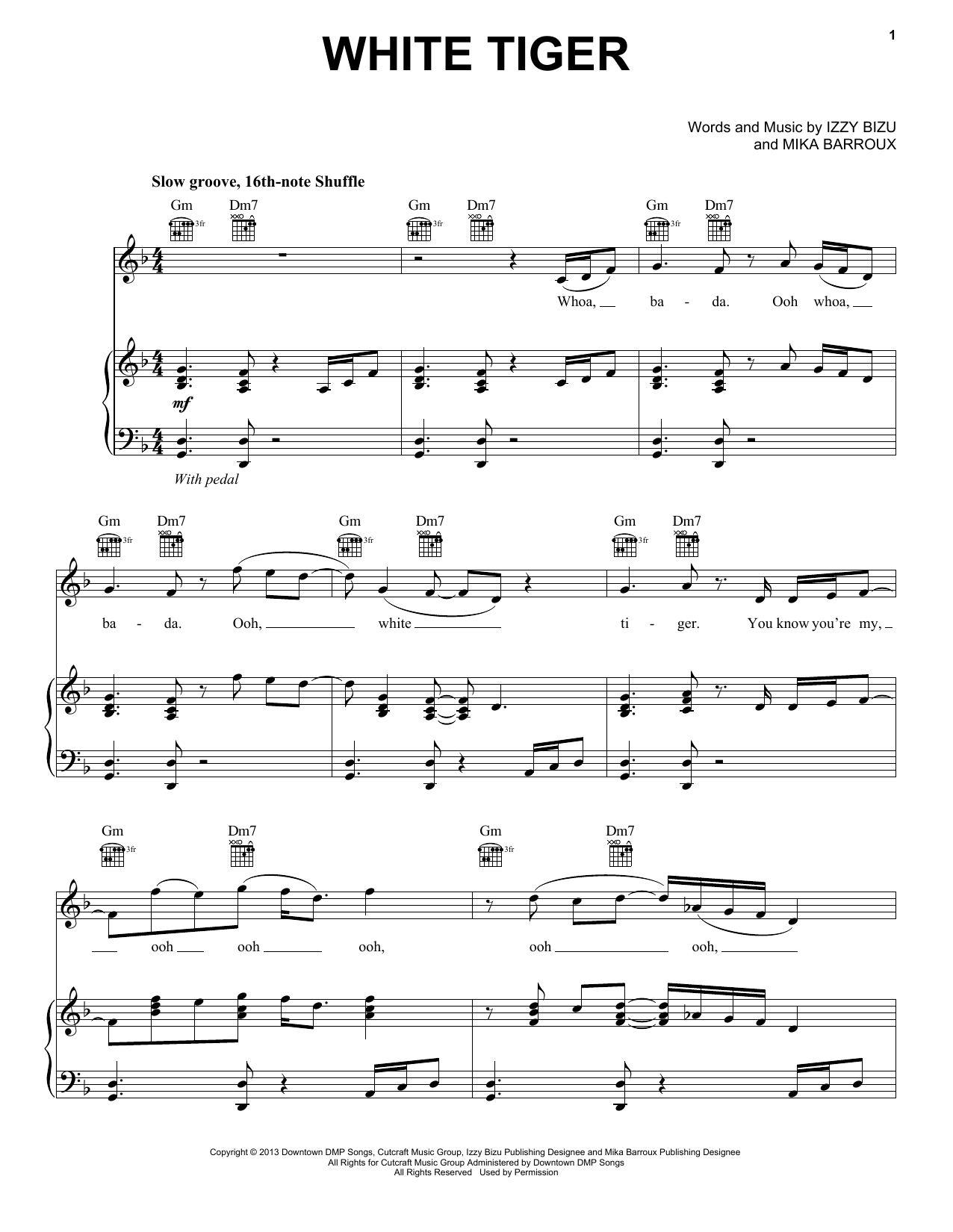 Izzy Bizu White Tiger sheet music notes and chords arranged for Piano, Vocal & Guitar Chords (Right-Hand Melody)