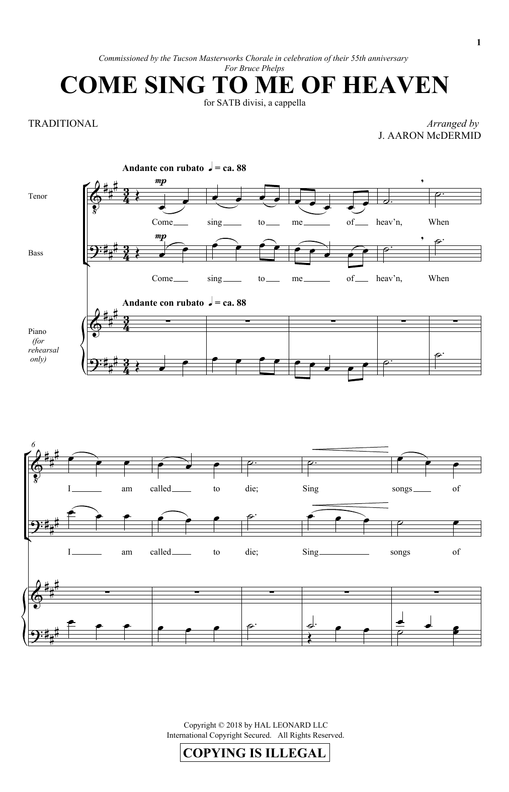 J. Aaron McDermid Come Sing To Me Of Heaven sheet music notes and chords arranged for SATB Choir