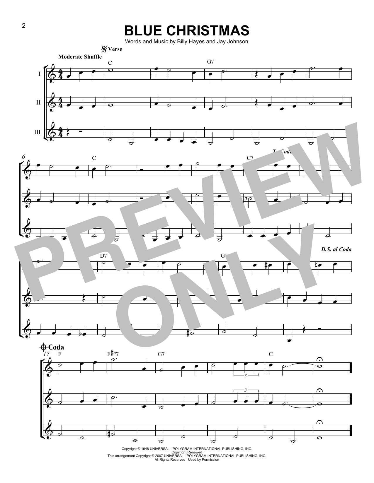 J Arnold Blue Christmas sheet music notes and chords arranged for Guitar Ensemble