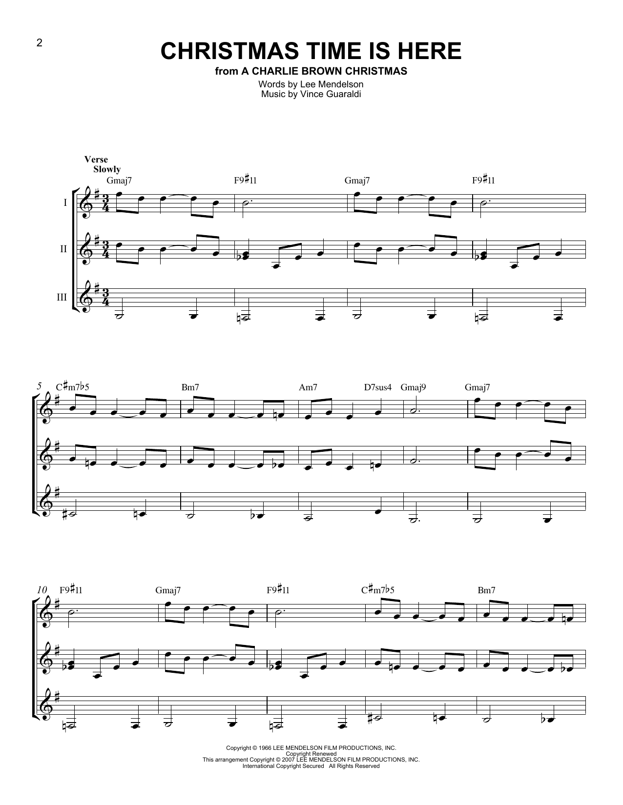 J Arnold Christmas Time Is Here sheet music notes and chords arranged for Guitar Ensemble