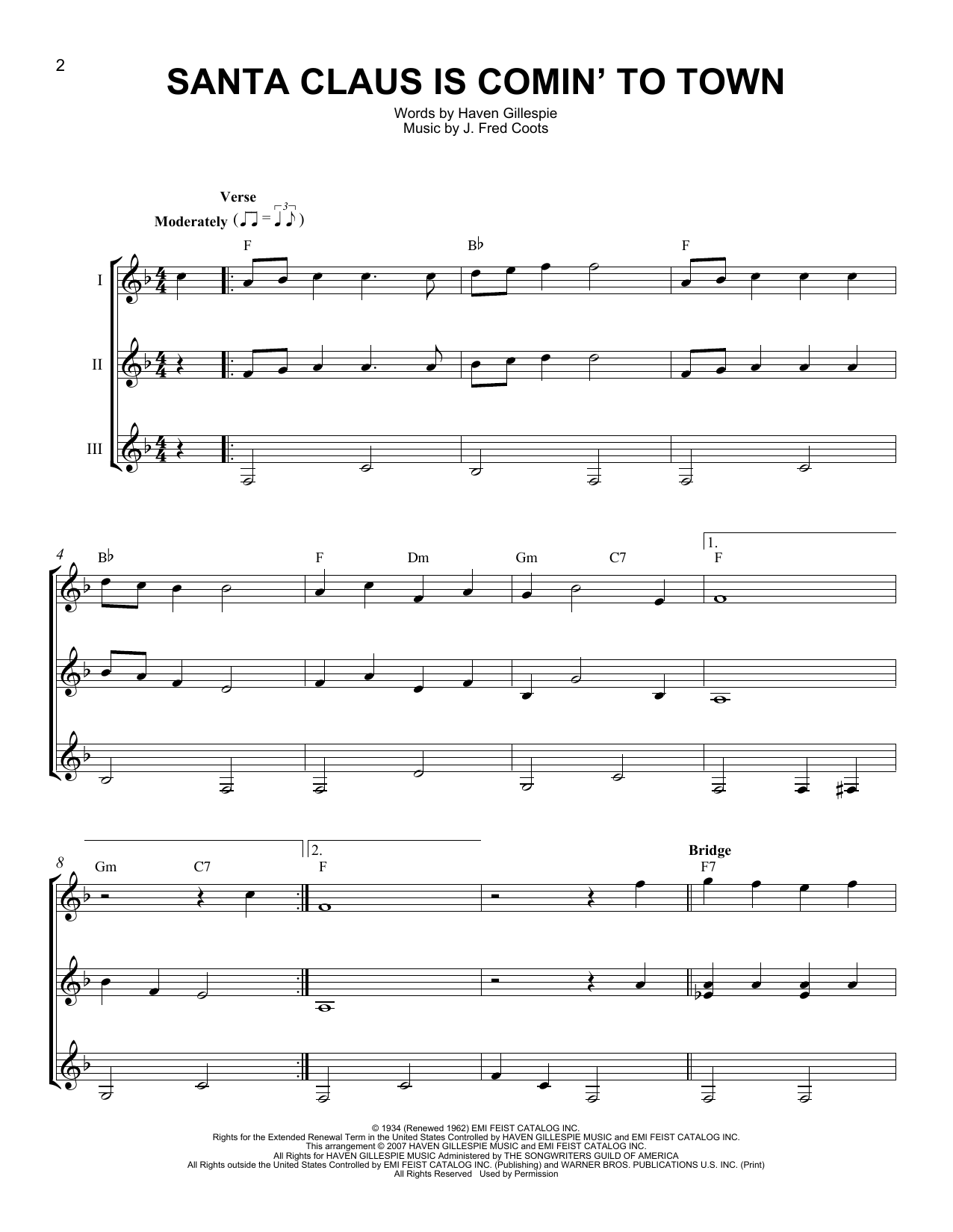 J Arnold Santa Claus Is Comin' To Town sheet music notes and chords arranged for Guitar Ensemble