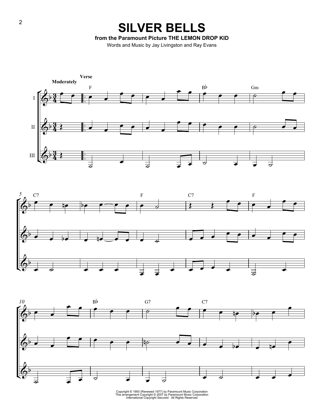Jay Livingston Silver Bells sheet music notes and chords arranged for Guitar Ensemble