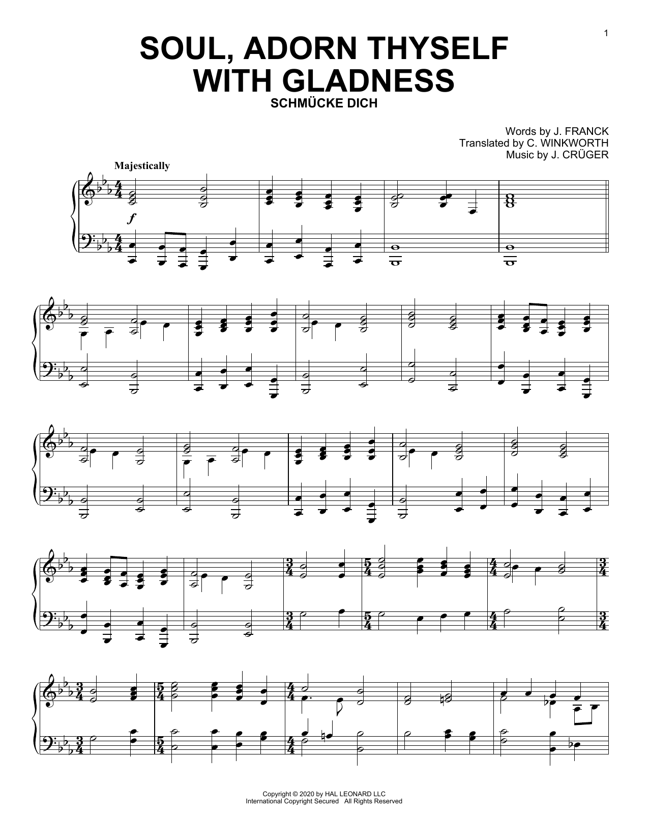 J. Cruger Soul, Adorn Thyself With Gladness sheet music notes and chords arranged for Piano Solo