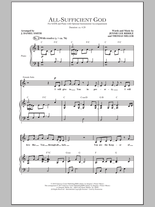 J. Daniel Smith All-Sufficient God sheet music notes and chords arranged for SATB Choir
