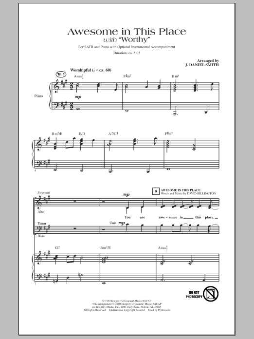 J. Daniel Smith Awesome In This Place (with Worthy) sheet music notes and chords arranged for SATB Choir