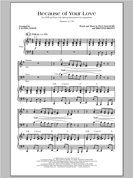 J. Daniel Smith Because Of Your Love sheet music notes and chords arranged for SATB Choir