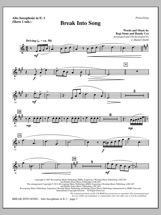 J. Daniel Smith Break Into Song - Alto Sax 1 (sub. Horn 1) sheet music notes and chords arranged for Choir Instrumental Pak