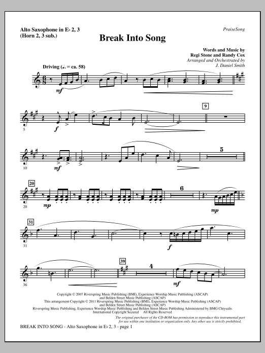 J. Daniel Smith Break Into Song - Alto Sax 2-3 (sub. Horn 2-3) sheet music notes and chords arranged for Choir Instrumental Pak