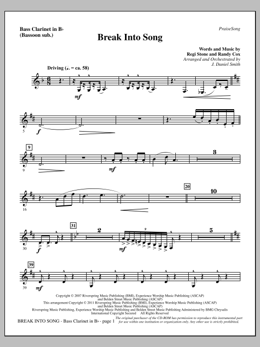 J. Daniel Smith Break Into Song - Bass Clarinet (sub. Bassoon) sheet music notes and chords arranged for Choir Instrumental Pak