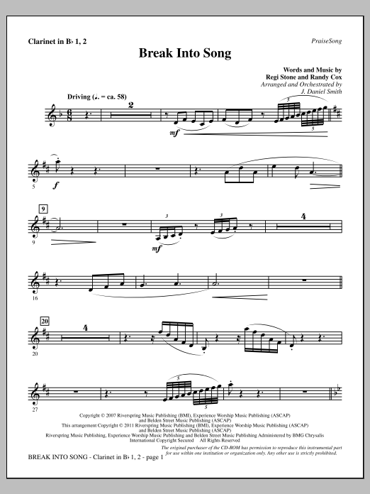 J. Daniel Smith Break Into Song - Bb Clarinet 1 & 2 sheet music notes and chords arranged for Choir Instrumental Pak